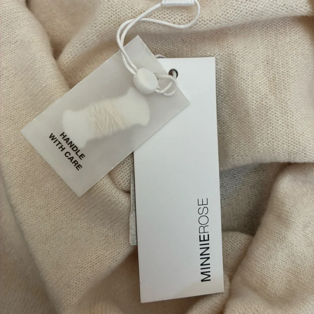 NWT Minnie Rose Cashmere Sweater Fringe Cream Large